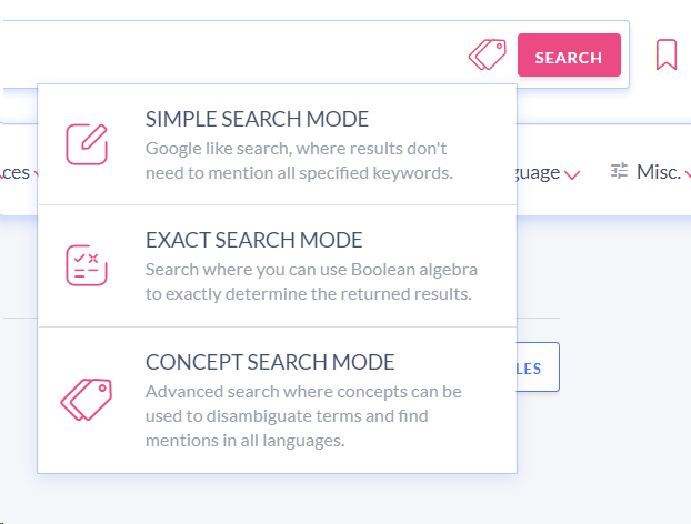 Different search modes for different use cases